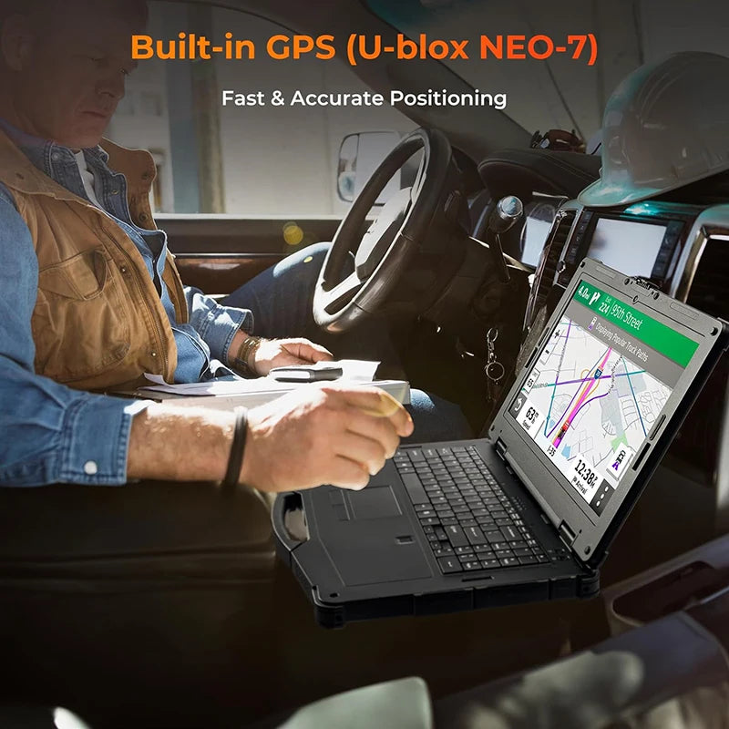 15.6-inch rugged Windows 11 Pro laptop with Intel i5, Wi-Fi 6, 4G LTE, dual batteries, and heavy-duty design.