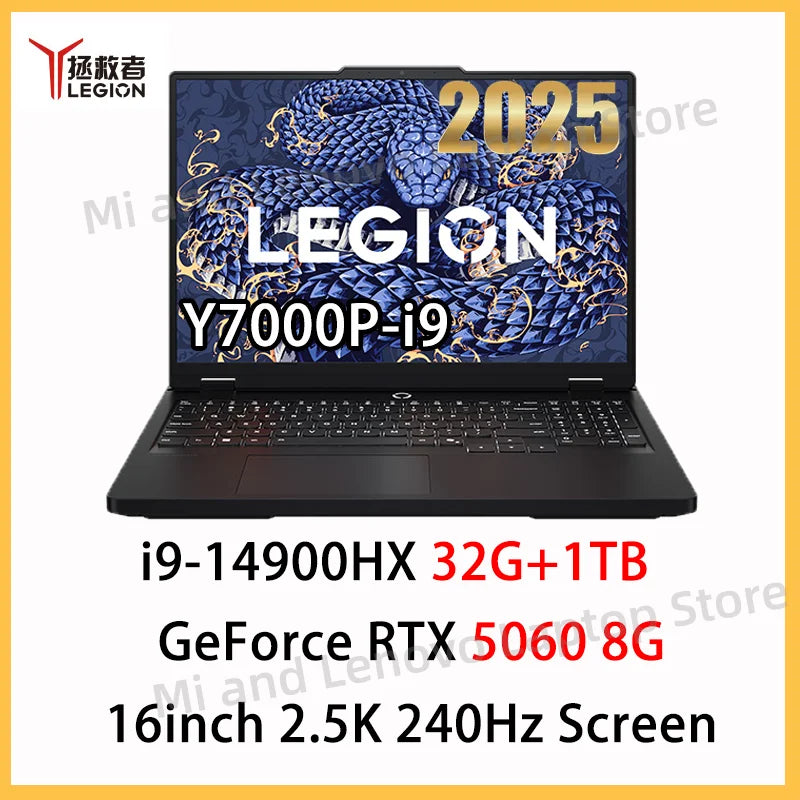 Lenovo Legion Y7000P 2025 gaming laptop with i9-14900HX, RTX 5060, 16-inch 2.5K display, 240Hz refresh rate, 16GB RAM, 1TB SSD