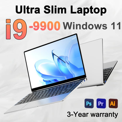 14.1-inch gaming and office laptop with Intel Core i9, 32GB RAM, 2TB storage, Windows 11 Pro, ultra-slim design and HD display