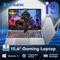 Xiaman 15.6-inch gaming laptop with Intel Core i9, 16GB RAM, 1TB SSD, Windows 11 Pro, black design, open with keyboard visible.