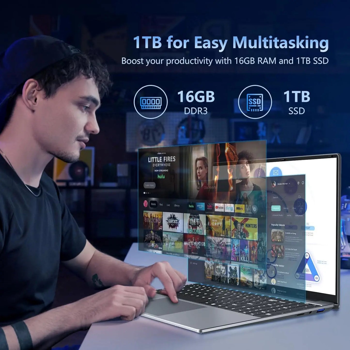 Xiaman 15.6-inch gaming laptop with Intel Core i9, 16GB RAM, 1TB SSD, Windows 11 Pro, designed for gaming and high performance.