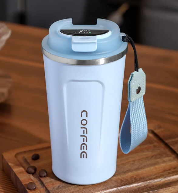 White BACKUPMYFILESNOW.COM® smart coffee cup with 510ml capacity, featuring an intelligent design for coffee lovers.