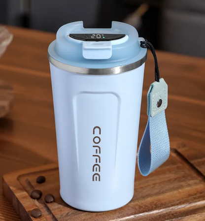 White BACKUPMYFILESNOW.COM® smart coffee cup with 510ml capacity, featuring an intelligent design for coffee lovers.
