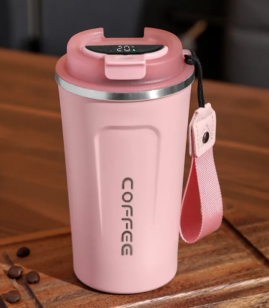 White BACKUPMYFILESNOW.com smart coffee cup, 510ml, with intelligent style and modern design for coffee lovers.