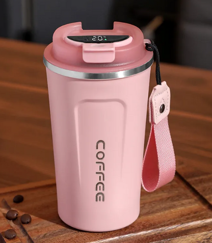 White BACKUPMYFILESNOW.com smart coffee cup, 510ml, with intelligent style and modern design for coffee lovers.