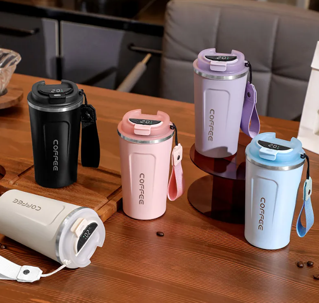 White BACKUPMYFILESNOW.COM® smart coffee cup, 510ml, featuring an intelligent design and modern style, suitable for hot beverages.