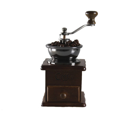 Manual coffee grinder for home use by BACKUPMYFILESNOW.COM®, compact mini coffee mill with ceramic burrs and stainless steel handle.