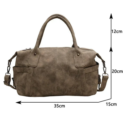 Retro design PU leather shoulder bag for women, Korean fashion 2024, high-capacity crossbody tote, coffee color, 36x20x15 cm