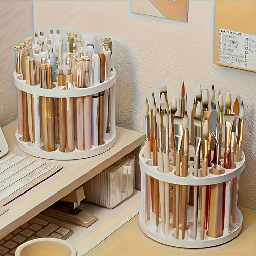 45-hole desktop organizer for office and art supplies, holds pens, paint brushes, and stationery for organized workspace.