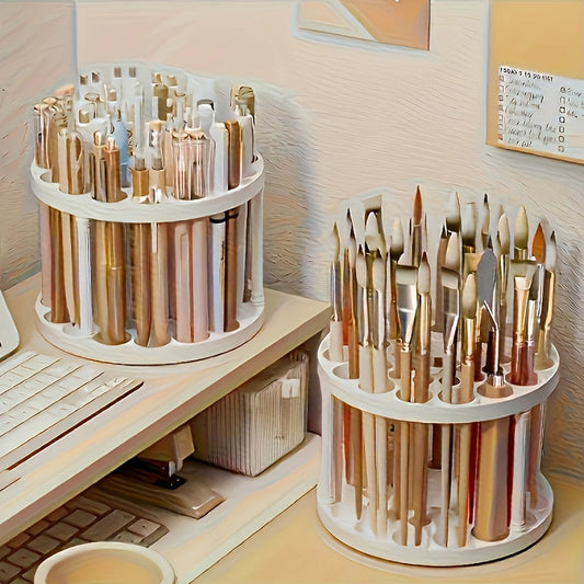 45-hole desktop organizer for office and art supplies, holds pens, paint brushes, and stationery for organized workspace.