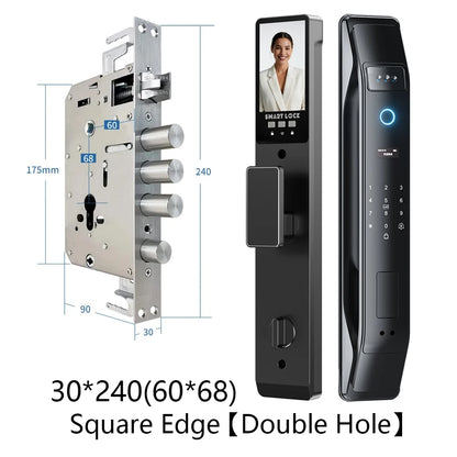 SANKESONG Tuya Smart 3D Face Door Lock with fingerprint scanner, security camera monitor, and electronic key unlock system.