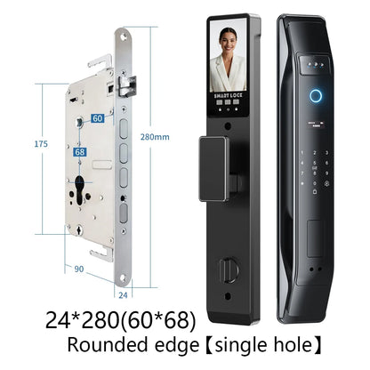 SANKESONG Tuya Smart 3D face door lock with biometric fingerprint and electronic key, security camera monitor for home entry.