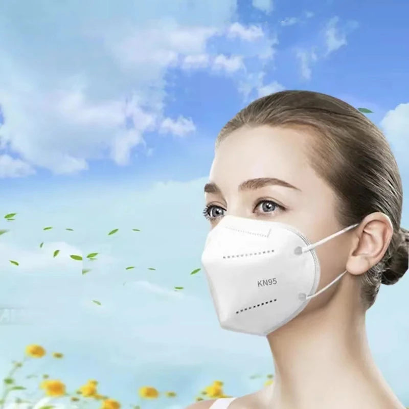 50/100 pcs black and white adult KN95 masks with 5-layer breathable design, adjustable nose bridge, dustproof, ideal for travel and facial use