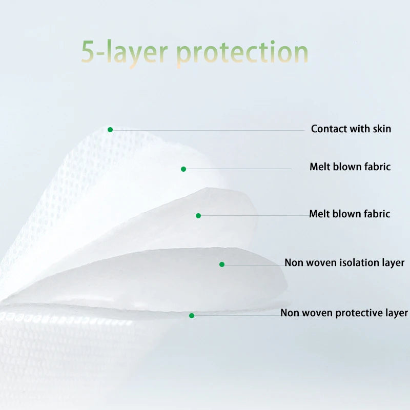 Black and white adult KN95 masks with adjustable nose bridge, 5-layer breathable design, dustproof, suitable for travel and facial use.