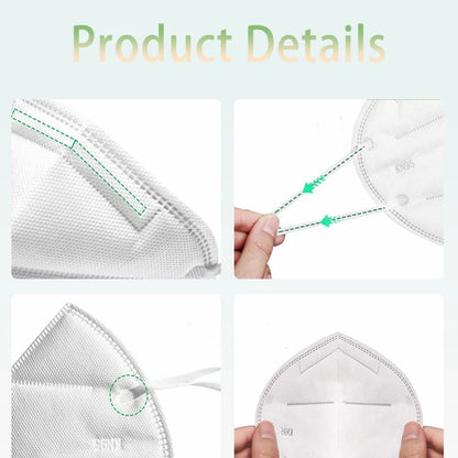 Black and white KN95 masks for adults with 5-layer breathable design, adjustable nose bridge, dustproof, suitable for facial and travel use.