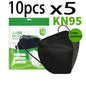 Set of 50 or 100 black and white adult KN95 masks with 5-layer breathable design, adjustable nose bridge, and dustproof protection.