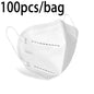 Set of 50 or 100 black and white KN95 masks for adults with 5-layer breathable, dustproof design and adjustable nose bridge.