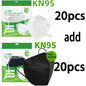 50/100 black and white adult KN95 masks with 5-layer breathable design, adjustable nose bridge, for facial, travel, and dustproof use