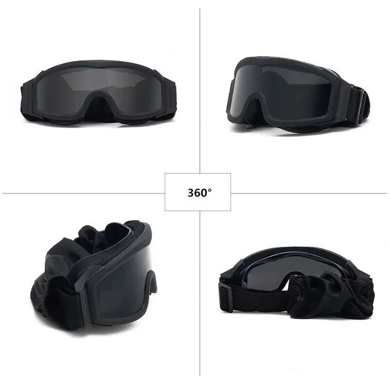 BackupMyFileSNOW® khaki airsoft tactical goggles with three lenses, dust-proof, UV protection, suitable for shooting and motocross.