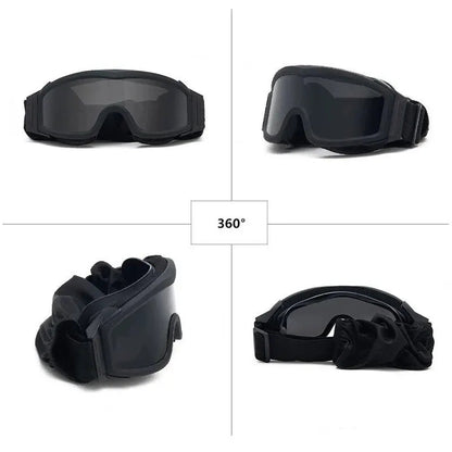 BackupMyFileSNOW® khaki airsoft tactical goggles with three lenses, dust-proof, UV protection, suitable for shooting and motocross.