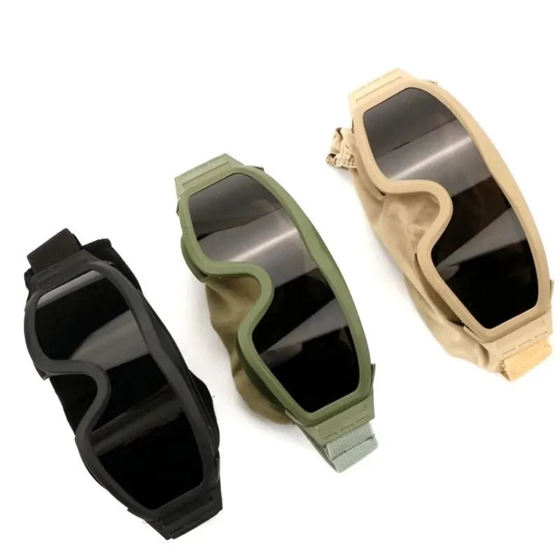 BackupMyFileSNOW® khaki airsoft tactical goggles with three lenses, dust-proof, UV protection, suitable for shooting, motocross, and mountaineering.