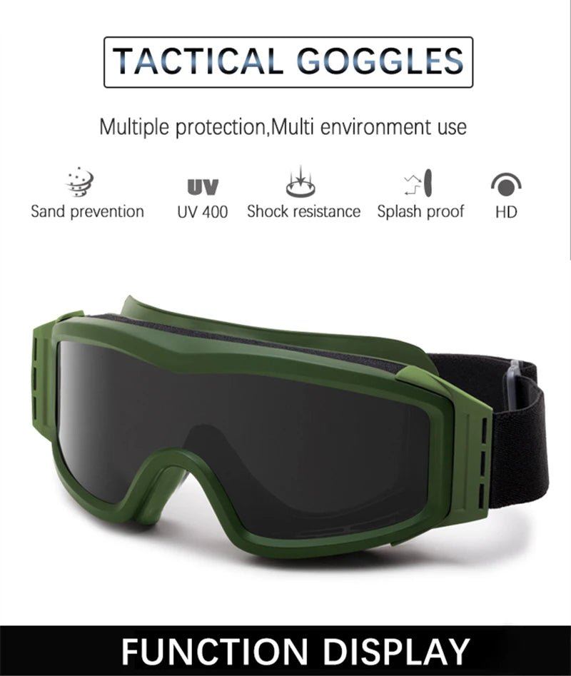 BackupMyFilesNow® khaki airsoft tactical goggles with three lenses, dust-proof, UV protection, suitable for shooting, motocross, and mountaineering