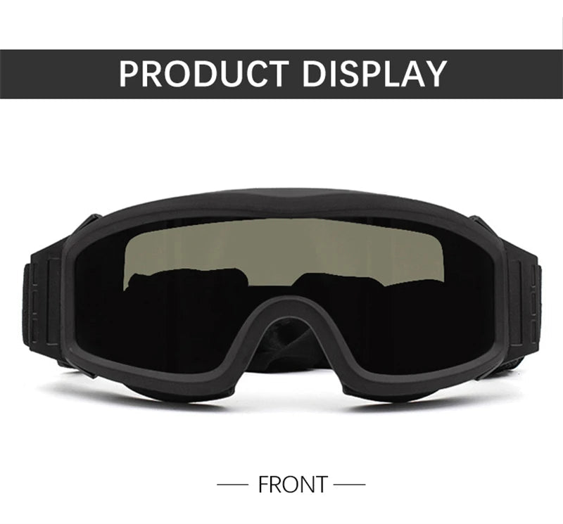BackupMyFileSNOW® khaki airsoft tactical goggles with three lenses, windproof, dust-proof, UV protection for shooting and motocross.