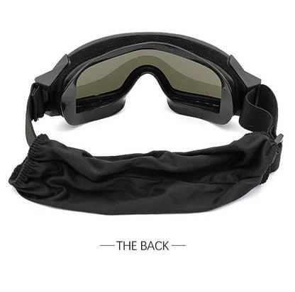 BackupMyFileSNOW® khaki airsoft tactical goggles with three lenses, windproof, dustproof, and UV protection for shooting and motocross.