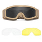 BackupMyFileSNOW® khaki airsoft tactical goggles with three lenses, windproof, dust-proof, and UV-protected for shooting and motocross.