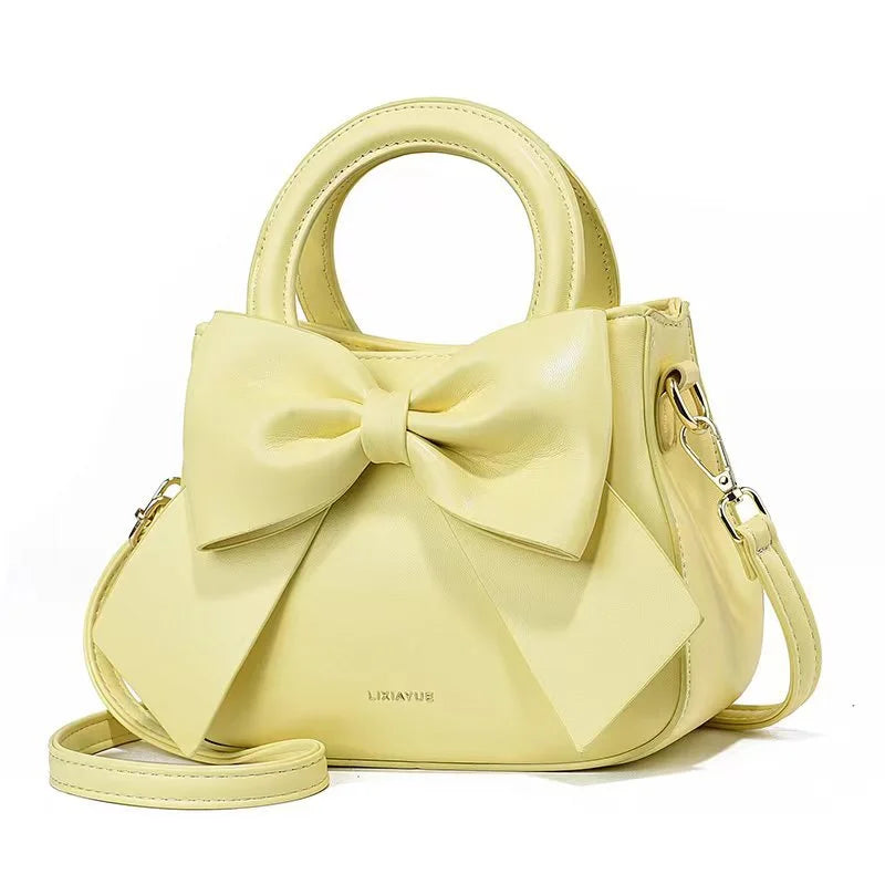 Fashionable khaki single-shoulder women's handbag with bow, trendy high-end crossbody bag for commuting.