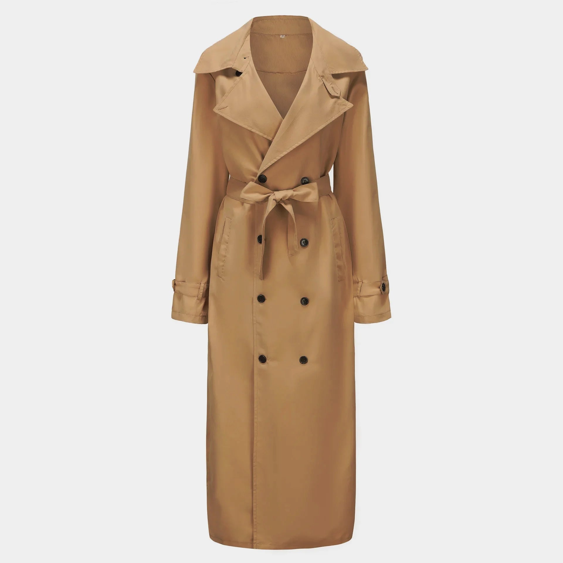 Men's khaki streetwear trench coat by BACKUPMYFILESNOW.COM, overlong British style jacket with epaulets for spring fashion.
