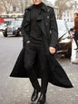 Men's khaki streetwear fashion trench coat with epaulets, overlong design, lightweight British style men's spring jacket.
