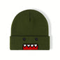 Domo Kun cartoon embroidered knitted hat in khaki, warm and windproof, suited for men and women in autumn and winter outdoor wear.
