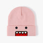 Khaki Domo Kun cartoon embroidered knitted hat, warm windproof winter hat for men and women, casual trendy outdoor style.