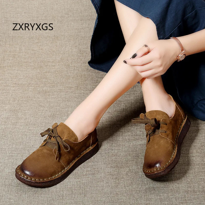 Retro style cowhide women's flat sneakers from BackupMyFilesNow.com, winter warm shoes with soft soles and casual comfort.