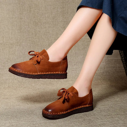 Retro style top cowhide flat shoes for women by BackupMyFilesNow.com, featuring soft sole, warm comfort, and casual winter design.