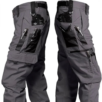 BackUPMYFILESNOW® men's khaki wear-resistant work pants with multiple pockets, straight cargo style, suitable for outdoor and casual wear.