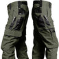 Wear-resistant khaki work pants for men with multiple pockets, straight-leg cargo style, suitable for outdoor, tactical, and casual wear.