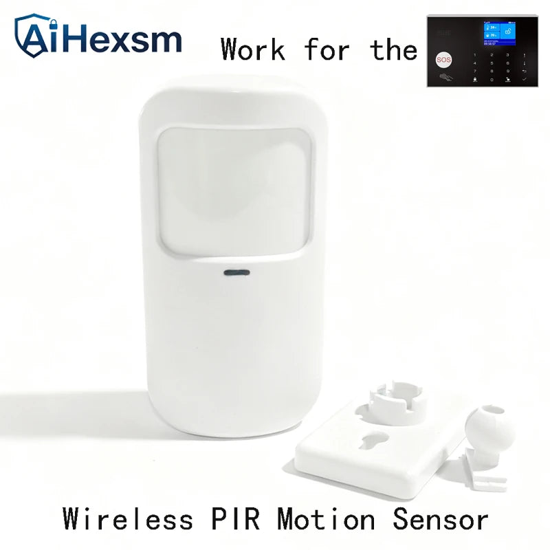 Solar-powered smart home siren with PIR motion sensor, WiFi and GSM alarm system, compatible with Alexa, shown installed outdoors.