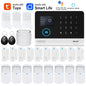 Smart home solar-powered siren and alarm system with PIR motion sensor, WiFi, GSM, Alexa compatibility, and wireless security features.