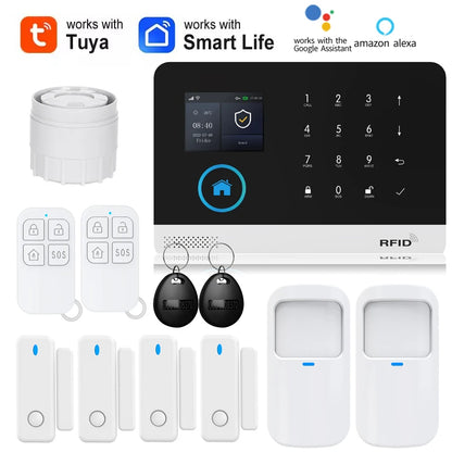 Smart Home solar-powered siren with WiFi, GSM alarm system, PIR motion sensor, and Alexa compatibility for wireless security.