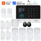 Smart home solar-powered siren with PIR motion sensor, Tuya WiFi GSM alarm system, compatible with Alexa and Smart Life app.
