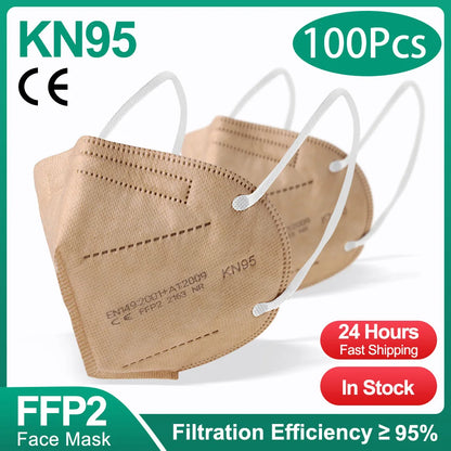 Red KN95 FFP2 face masks, 5-ply protection masks with secure fit, designed for safety and filtration.