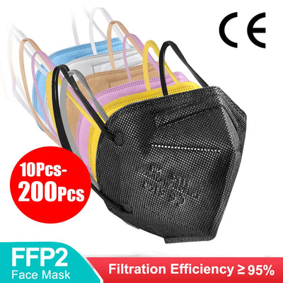 Black KN95 FFP2 masks for adults, 5-layer respirator face masks, reusable, CE approved, suitable for protection and daily use.