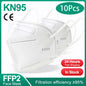Black KN95 FFP2 respirator face mask for adults, 5-layer, reusable, CE approved, includes 10-200pcs pack, lightweight and breathable.