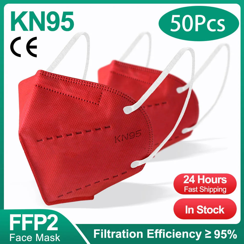 Black KN95 FFP2 face mask for adults, 5-layer respirator, reusable, CE approved, suitable for protection and daily use.