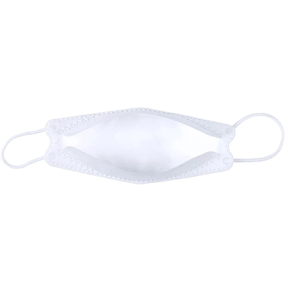 White LAIANZHI KN95 masks with fish shape design, breathable ear wear, anti-dust respirator, protective mouth masks.