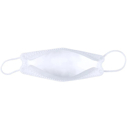 White LAIANZHI KN95 masks with fish shape design, breathable ear wear, anti-dust respirator, protective mouth masks.