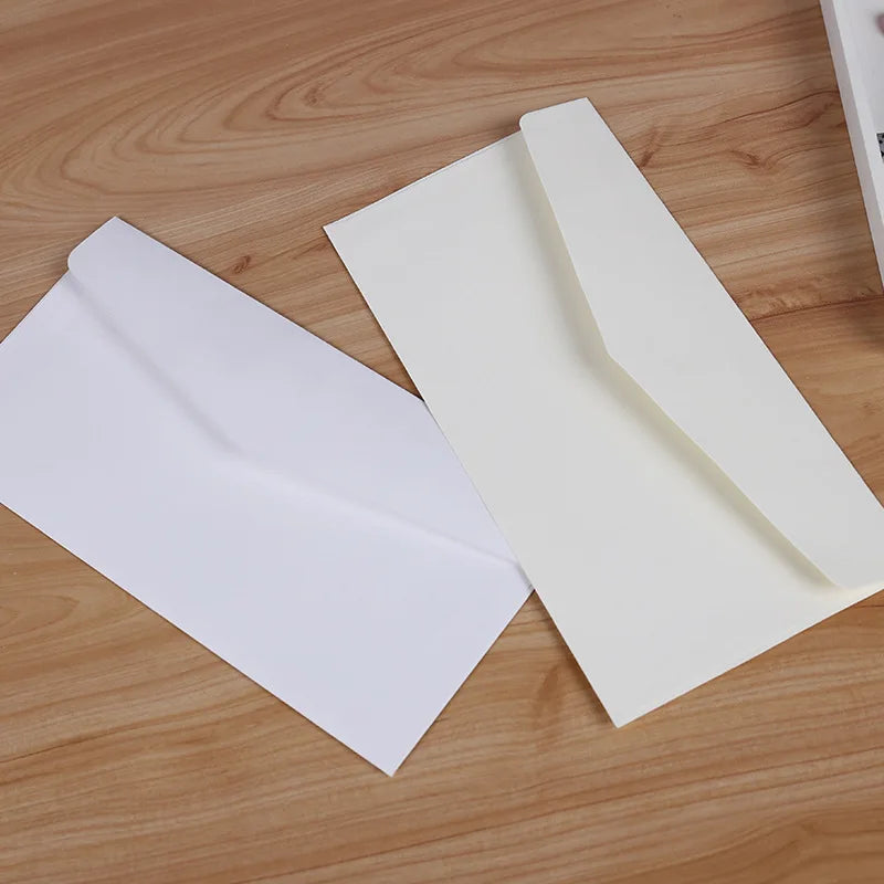 Set of 10 classical white, black, and kraft paper envelopes with windows, ideal for wedding invitations and gift envelopes.