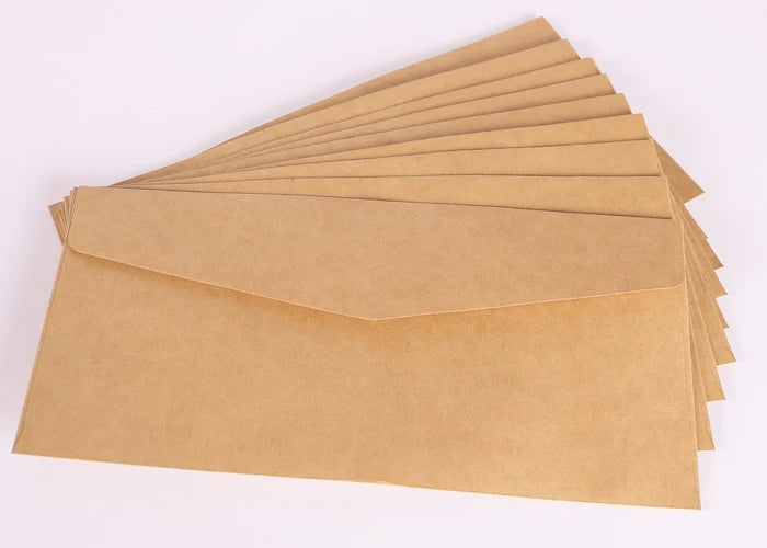 Set of 10 classical paper envelopes in white, black, and kraft with windows, ideal for weddings, invitations, or gifts.